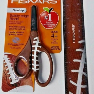 Fiskars 134162-1001 Soccer MVP 5 Non-stick Blunt-tip Kids Scissors & Ruler  