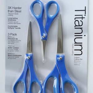 Fiskars 157690-1015 3 Piece Titanium Soft-Grip Scissors 5&quot; 7&quot; & 8&quot; BLUE