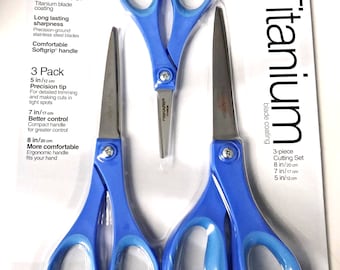 Fiskars 157690-1015 3 Piece Titanium Soft-Grip Scissors 5" 7" & 8" BLUE