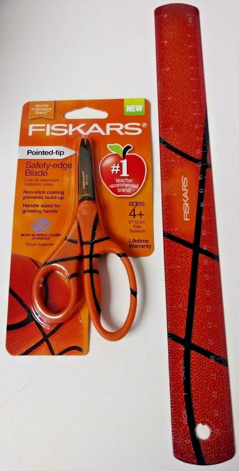 Fiskars 134302-1001 Basketball MVP 5 Non-stick Pointed Tip Kid Scissors &  Ruler 