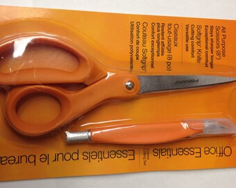 Fiskars 175760-5001 8" All Purpose Scissors With Soft grip Knife