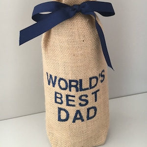 Father&#39;s Day, Worlds Best Dad Hessian Jute Wine Bottle Bag, Birthday Gift Bag, Wine Bottle Bag, Hessian Bag