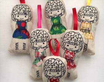 Handmade Lavender Sachet Doll: Embroidered Girl, Yorkshire Lavender