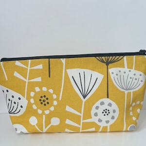 Handmade Ochre Floral Makeup Bag: 100% Cotton Pencil Case