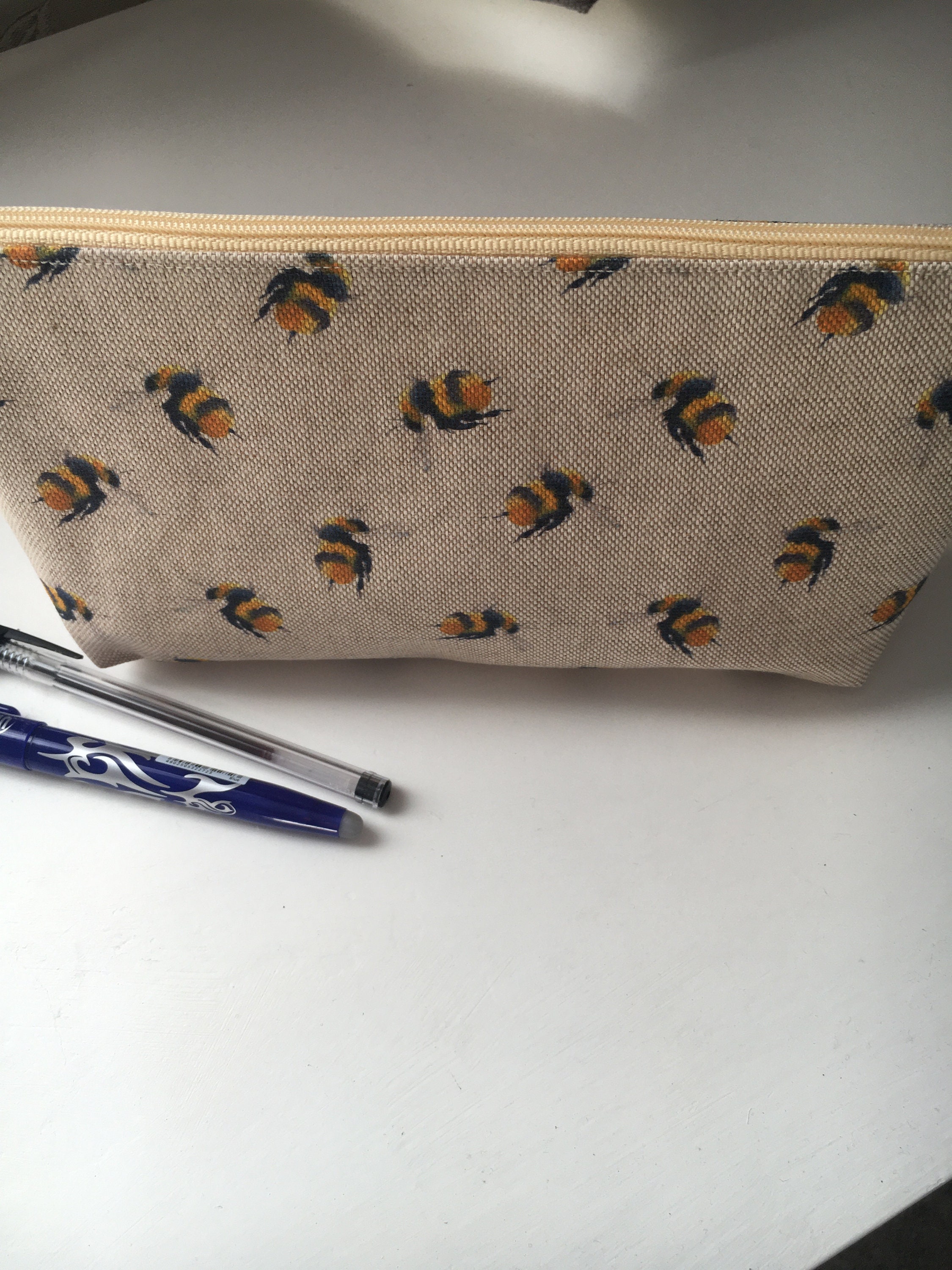 Bumble Bee Pencil Case, Bee Sunglass Pouch, Borage and Bees Cotton Pouch,  Handmade Pencil Case , Bohemian Boho Style Purse, Hippy Art Pouch 