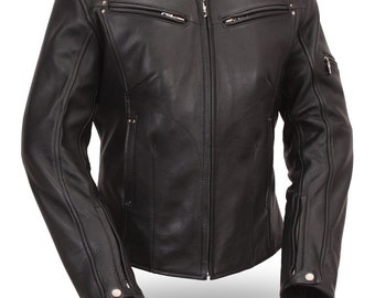 Womens Black Leather Scooter Jacket