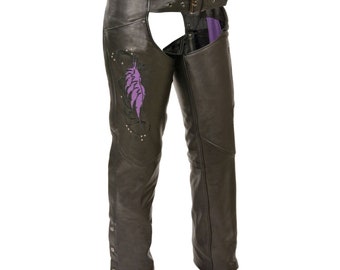 Womens Motorcycle Chaps Black or Purple Wing