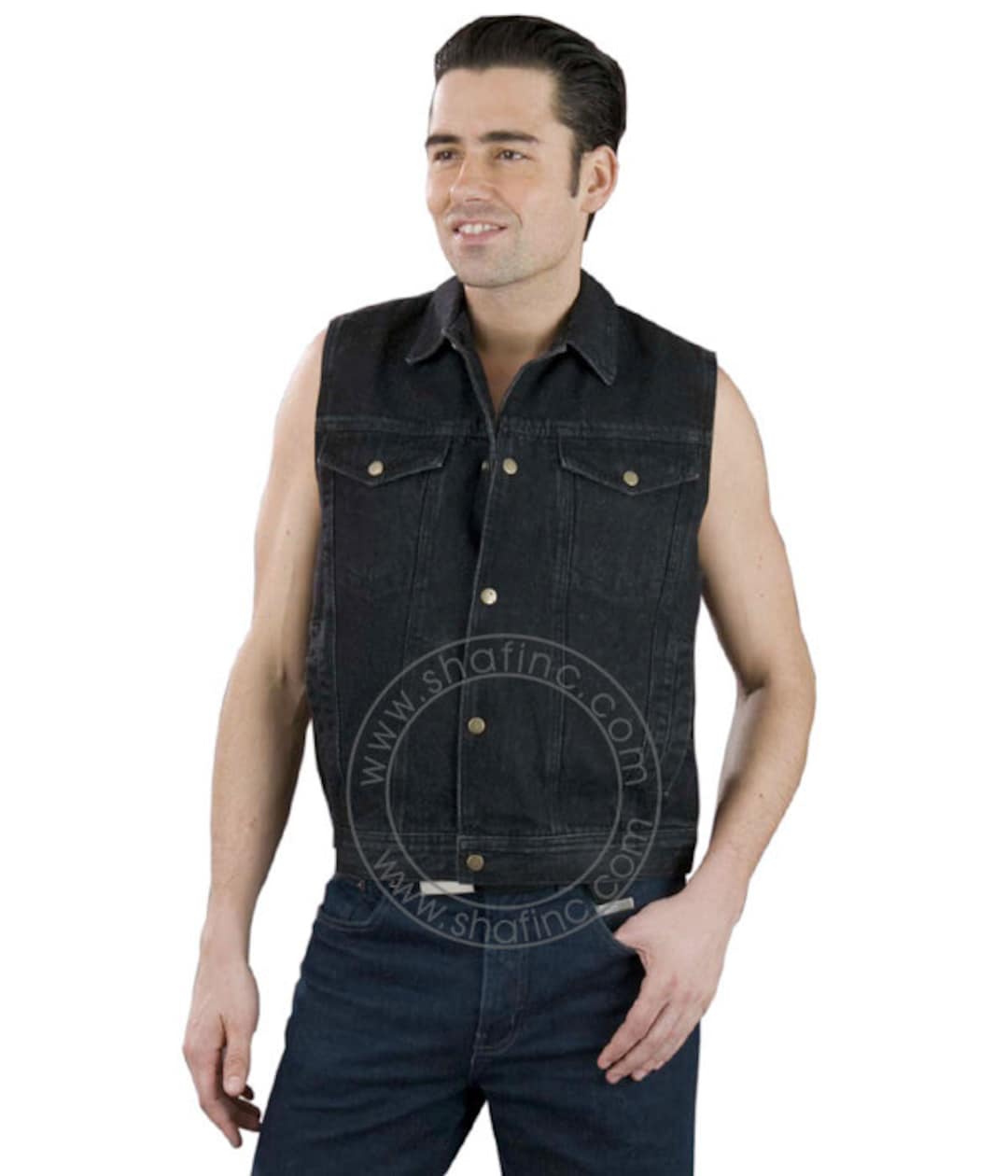 Men's Black Denim Vest Etsy