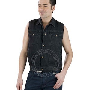 Levi Black Denim Vest - Etsy Levi Black Denim Vest - Etsy