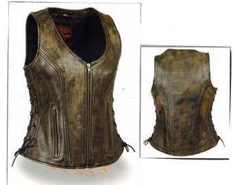 Womens Leather Distressed Brown Vintage Vest