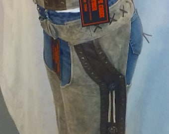 Womens Two Tone Brown Leather Chaps