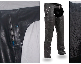 1191 Black Unisex Leather Chaps - Removable Snap Outliner