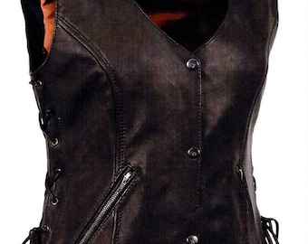 WOMENS LEATHER Vest - Lace to Lace Detail 4525
