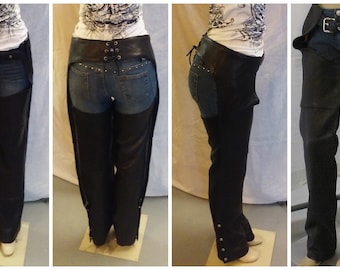 Unisex Black Leather Chaps - USA Made