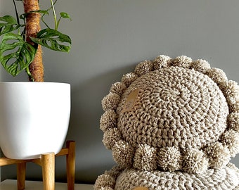 Crochet pillow pom pom pillow boho cushion | Etsy