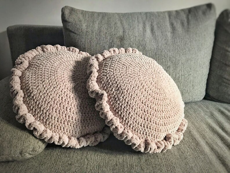 Flounce Round Pillow Beige Pillow Decorative Crochet Pillow. Etsy