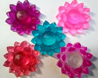 Crystal Lotus Flower, Blossom, Resin Cabochon, Figure, Cosplay Gem. Color Options.