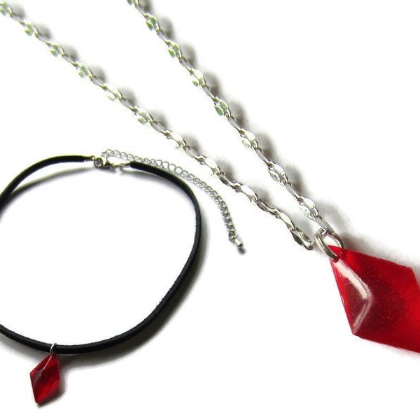 Raven Gem Necklace, 3 Styles, Suede Choker, Silver Stainless Steel.