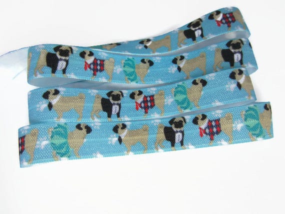 Pug Life Fold Over Elastic Dog Foe Pug Fabric Diy Hair Ties Etsy
