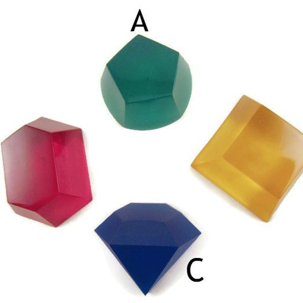 Cosplay Gems, Flat Back Jewel, Resin Cabochon for Costume, Jewelry, Diamond, Pentagon, Square, Emerald