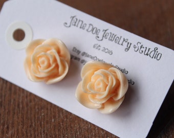 Pastel Peach Rose Earrings