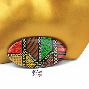 Abstract Art Resin Brooch - Afro Chic Fashion -Hand Painted Wooden Patchwork Button