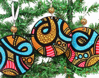 Hand Painted Abstract Art Ornaments: 3 PCS - Colorful Holiday Tree Decoration - Extra Large 5"