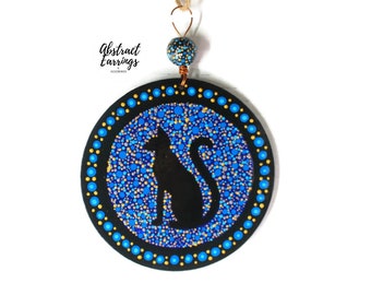 Ancient Egyptian Bastet Ornament- Black Cat Hanging Art - Hand Painted Beaded Decor Accent - Wellness Healing Practitioner Gift