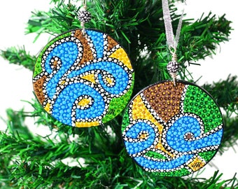 Abstract Afrocentric Ornament 2 Set - Celestial Art Ornaments - African Tree Ornaments - Eclectic Winter Decoration - Handmade Kwanzaa Gift