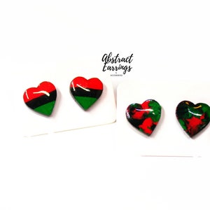 Pan African Stud Heart Earrings - 2 Pairs Earring Set - Wooden Studs - Hypoallergenic Stainless Steel Post - Valentines Day Gift - Black History Month