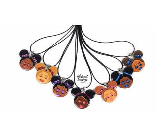 Afro Puff Hair Pendant Necklace - Hand Painted Wooden Resin Charms