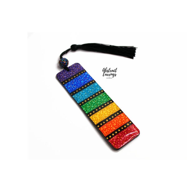 Reiki Chakra Yoga Bookmark Gift - Wooden Resin Book Accessory - Colorful Hand Painted Book Mark - Striped Gradient Colorful Art Painting