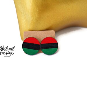 2 Pairs Pan African Studs - Stud Earring Gift Set - Large Wooden Studs - Unisex Studs For Men Women - Circle Hand Painted Earrings