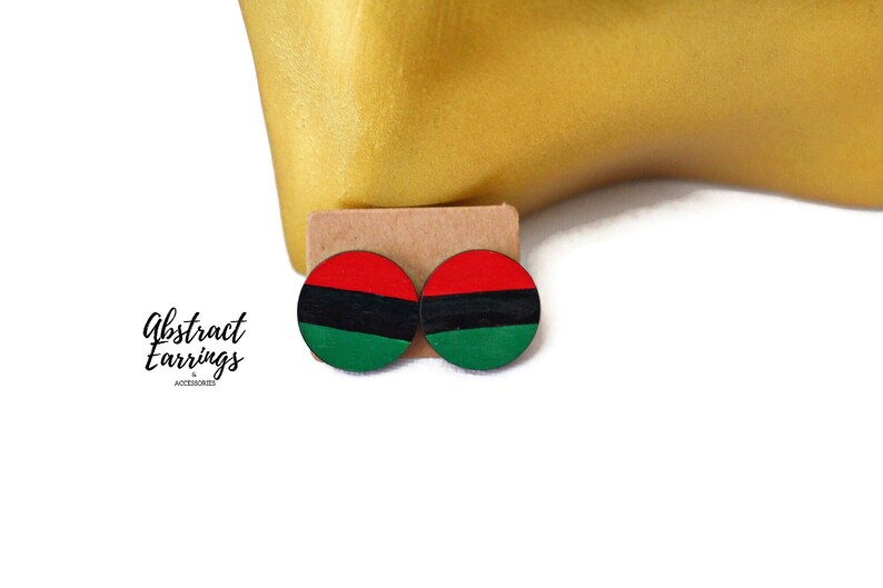 2 Pairs Pan African Studs - Stud Earring Gift Set - Large Wooden Studs - Unisex Studs For Men Women - Circle Hand Painted Earrings