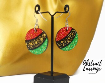 Hand Painted Afrocentric Earrings: Abstract Art Wood Dangles, Afro Chic Fashion