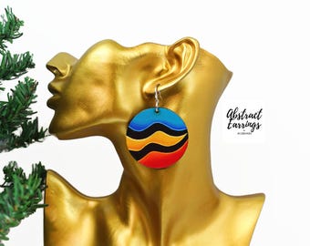 Hand Painted Abstract Earrings: Colorful Ombre Art - Wooden Jewelry