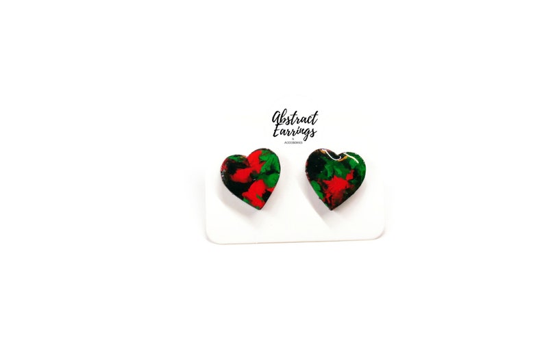 Pan African Stud Heart Earrings - 2 Pairs Earring Set - Wooden Studs - Hypoallergenic Stainless Steel Post - Valentines Day Gift - Black History Month