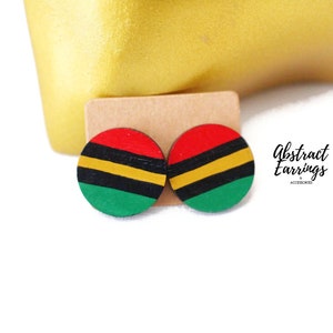 2 Pairs Pan African Studs - Stud Earring Gift Set - Large Wooden Studs - Unisex Studs For Men Women - Circle Hand Painted Earrings