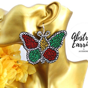 Hand-Painted Butterfly Earrings: Afro Bohemian Wood Dangles