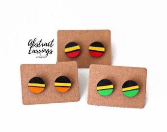Striped Studs Earring Set - 3 Pairs Colorful Studs - Wooden Hand Painted Earrings - Abstract Art Studs - Unisex Earrings for Men Women