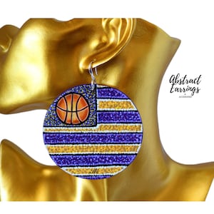 Los Angeles Lakers Earrings - Custom Basketball Fan Jewelry - Laker Nation Flag Art - L.A. Sports Team Fashion - Unique Gift for Her Women