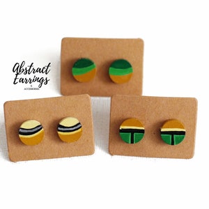 3 Pairs, Abstract Art Studs - Earrings 8 mm Size - Circle Flat Post Earrings - Unique Unisex Earrings - Cool Mens Studs- Womens Small Studs