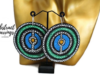 Abstract Geometric Circle Earrings - Pop Art Retro Inspired - Dot Mandala Earrings - Bulls Eye Target Earrings - Wooden Hand Painted Jewelry