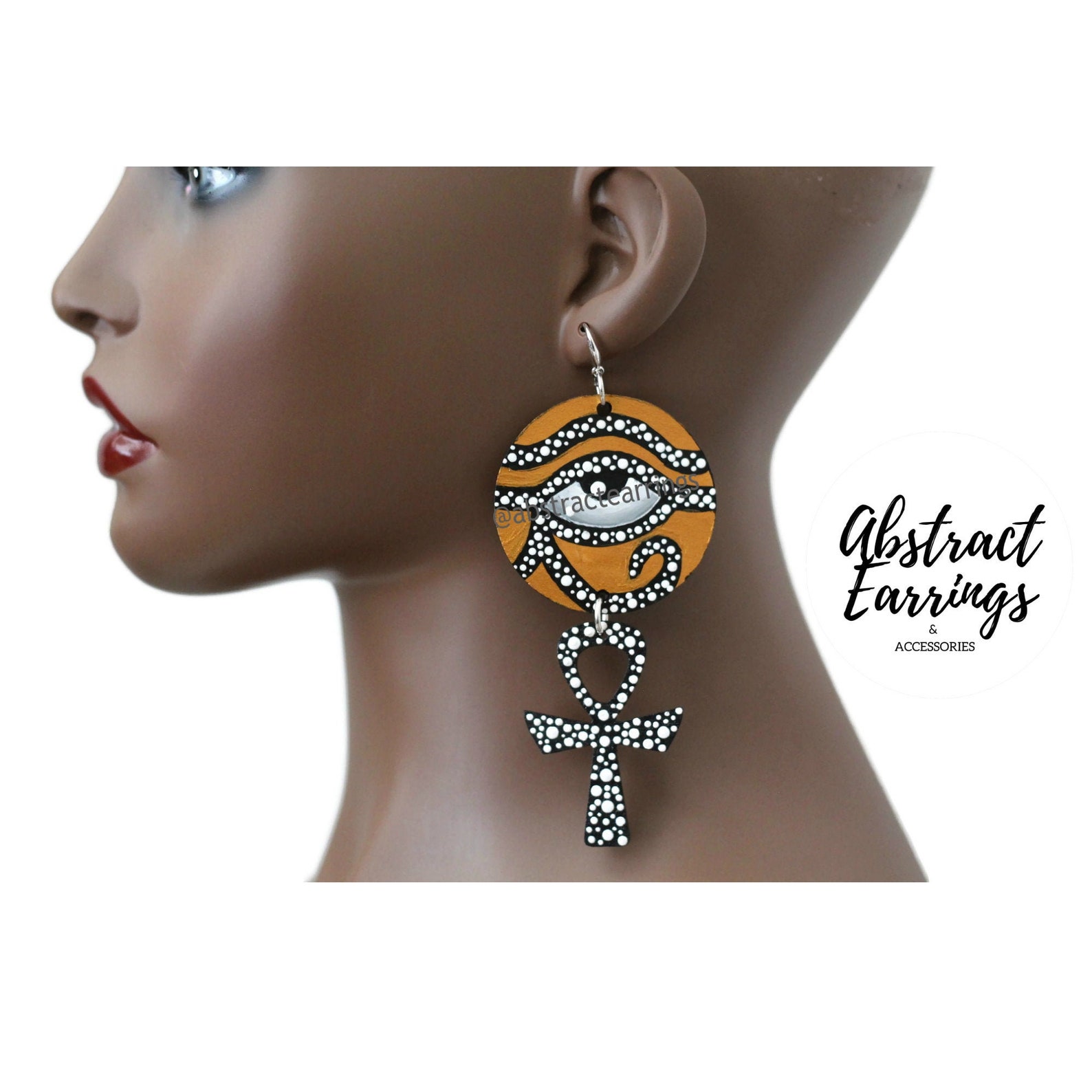 Ojo largo de Horus Ra Ankh Pendientes pintados a mano madera Etsy