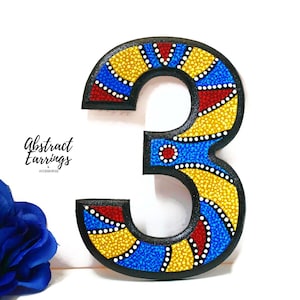 Hand Painted Number 3 Sign: Colorful Dot Art, 3rd Birthday Decor
