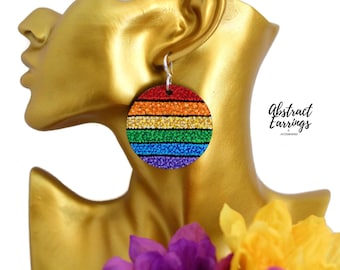 Circle Rainbow Prism Earrings - Large Lightweight Wooden Dangles - Bright Colorful Earrings - Artsy Artist Earrings - Rainbow Lovers Gift