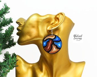 Original Abstract Art Earrings: Hand Painted Ombre Colors - Paint Splash Wooden Jewelry