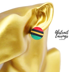 2 Pairs Pan African Studs - Stud Earring Gift Set - Large Wooden Studs - Unisex Studs For Men Women - Circle Hand Painted Earrings