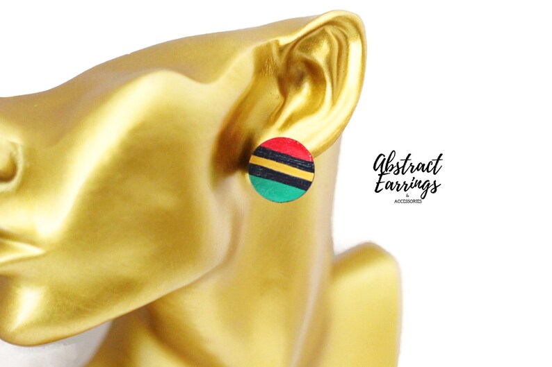 2 Pairs Pan African Studs - Stud Earring Gift Set - Large Wooden Studs - Unisex Studs For Men Women - Circle Hand Painted Earrings