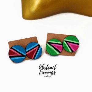 2 Paar Moderne Abstrakte Ohrstecker - Große Kreis Ohrstecker - Handbemalte Kunst Ohrringe - Bunte Holz Ohrstecker - 20,5 cm Holz Ohrstecker Set